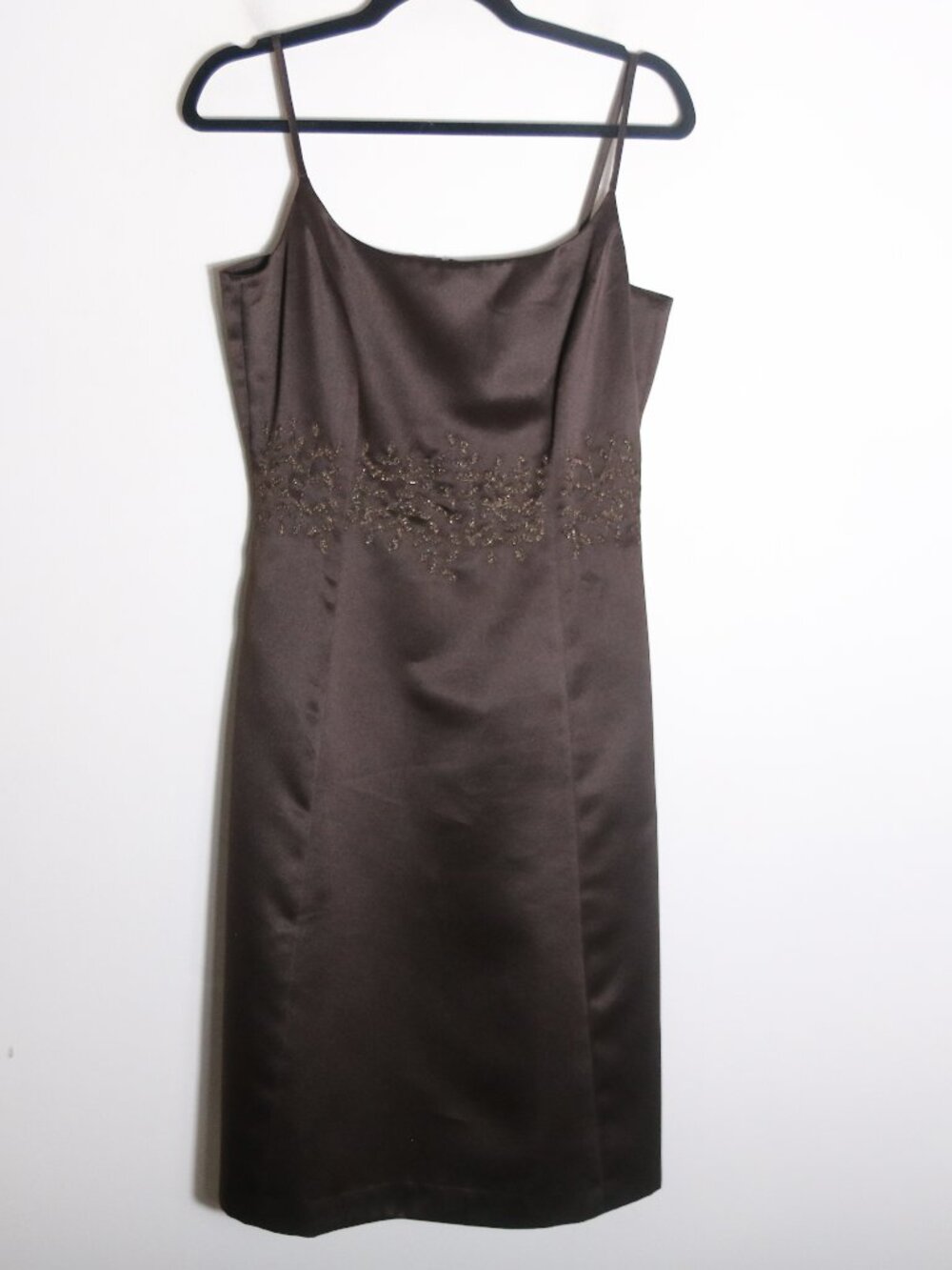 Ann Taylor Vintage Y2K Chocolate Brown Satin Beaded Midi Dress 4 Glam Minimalist